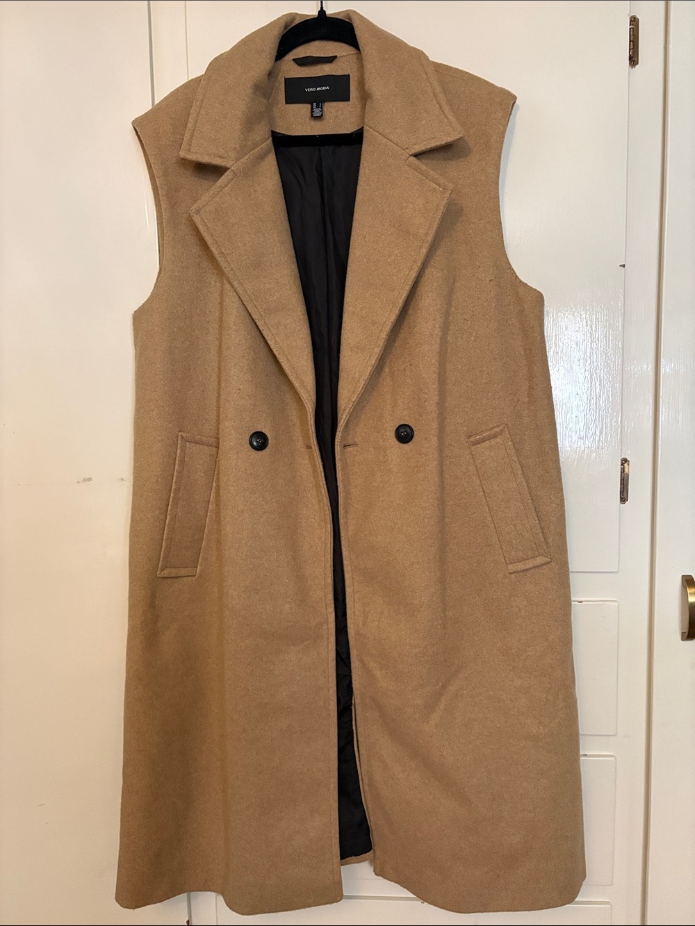 Vince Camel Sleeveless Wool-Blend Long Vest Coat